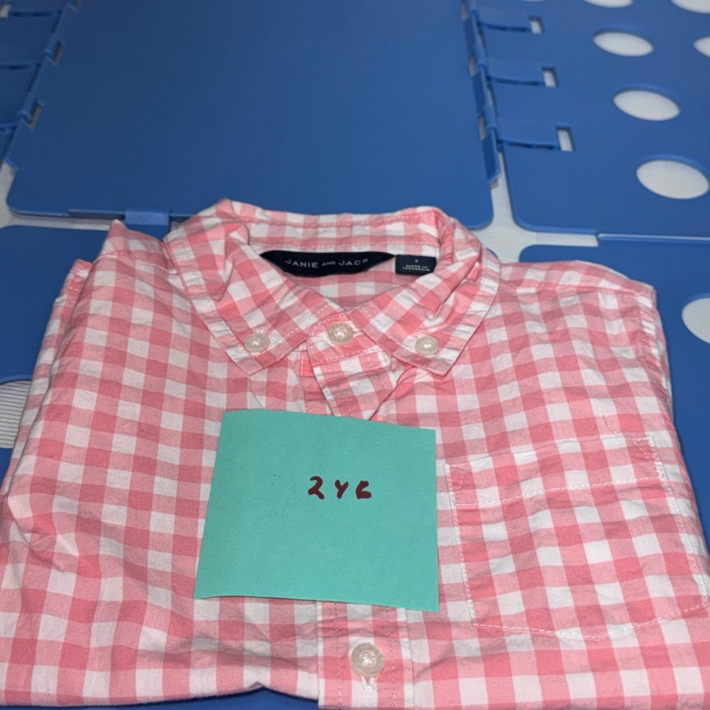 Janie and Jack Button Down Shirt Oxford Pink Short Sleeve Boys Size 3